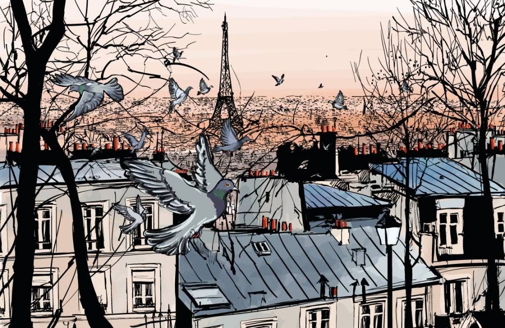 Geld rubber Intuïtie Mauve Montmartre in Parijs behang - Fotobehang