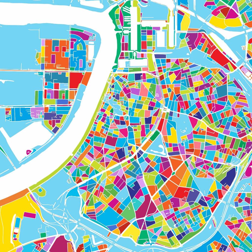 Kleurrijke plattegrond van Antwerpen