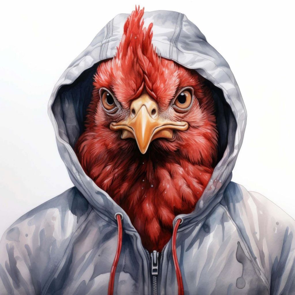 Watercolor Cartoon Chicken in a Hoodie