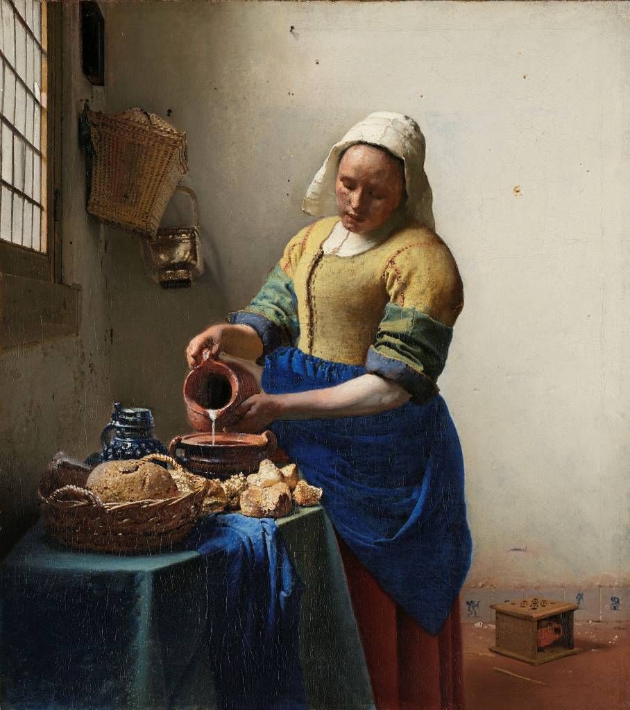 Serie van Resoneer logboek Het Melkmeisje fotobehang - Schilderij van Johannes Vermeer - Fotobehang