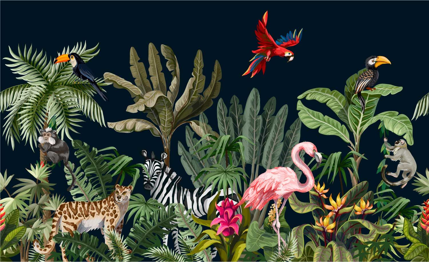 Schat schreeuw Oriëntatiepunt Gekleurde jungle dieren - Fotobehang