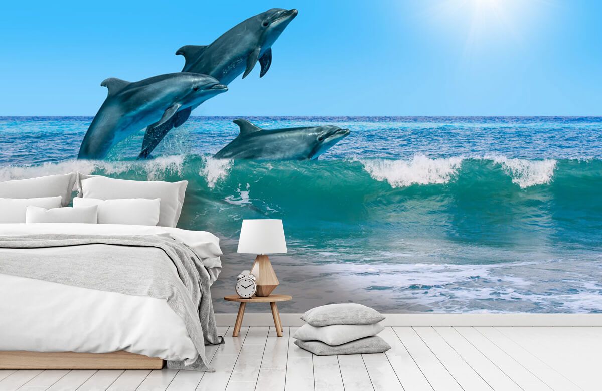Consumeren schetsen drinken Dolfijnen aan de kust - Fotobehang