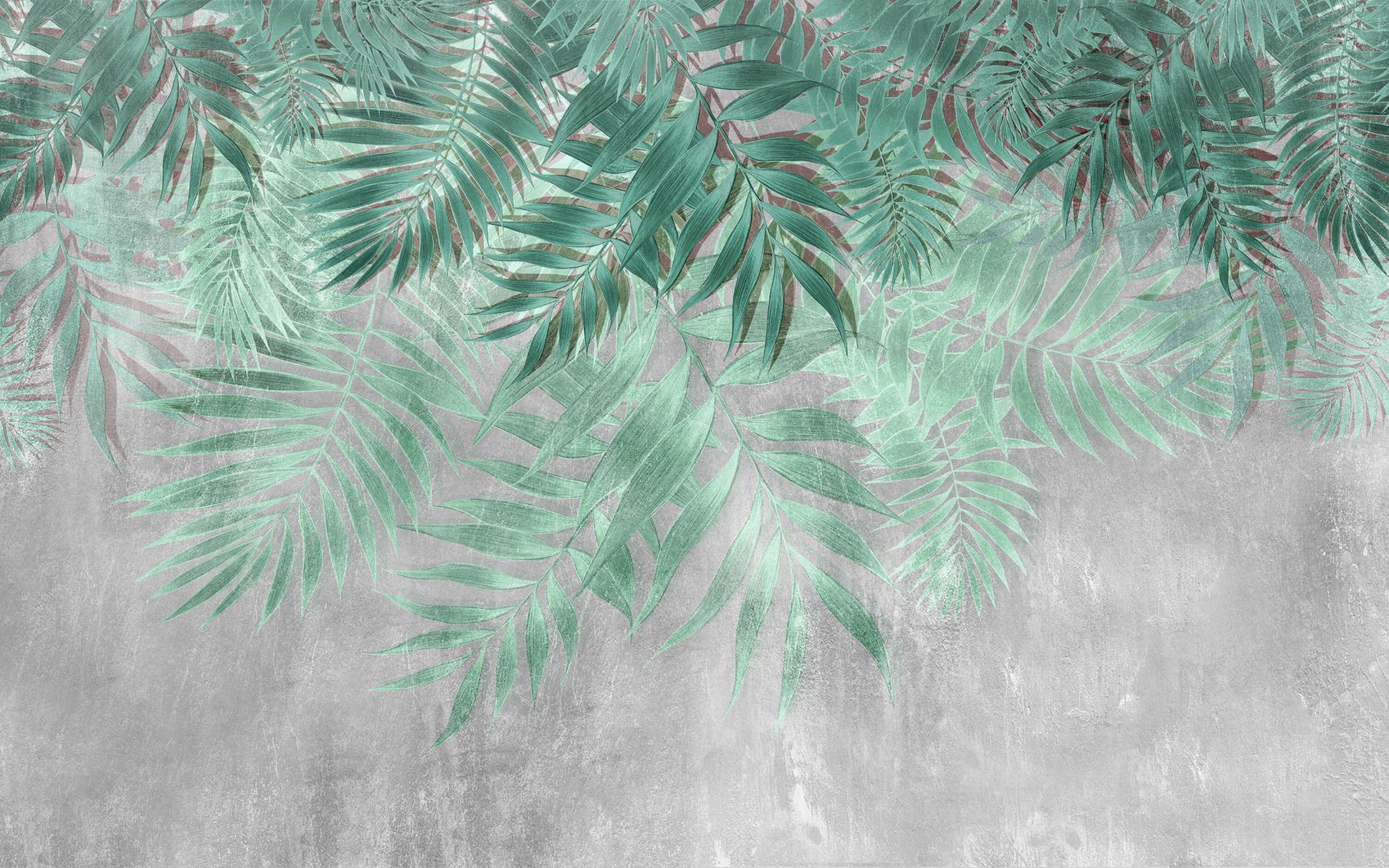 Groene palmbladeren met grijze - Fotobehang