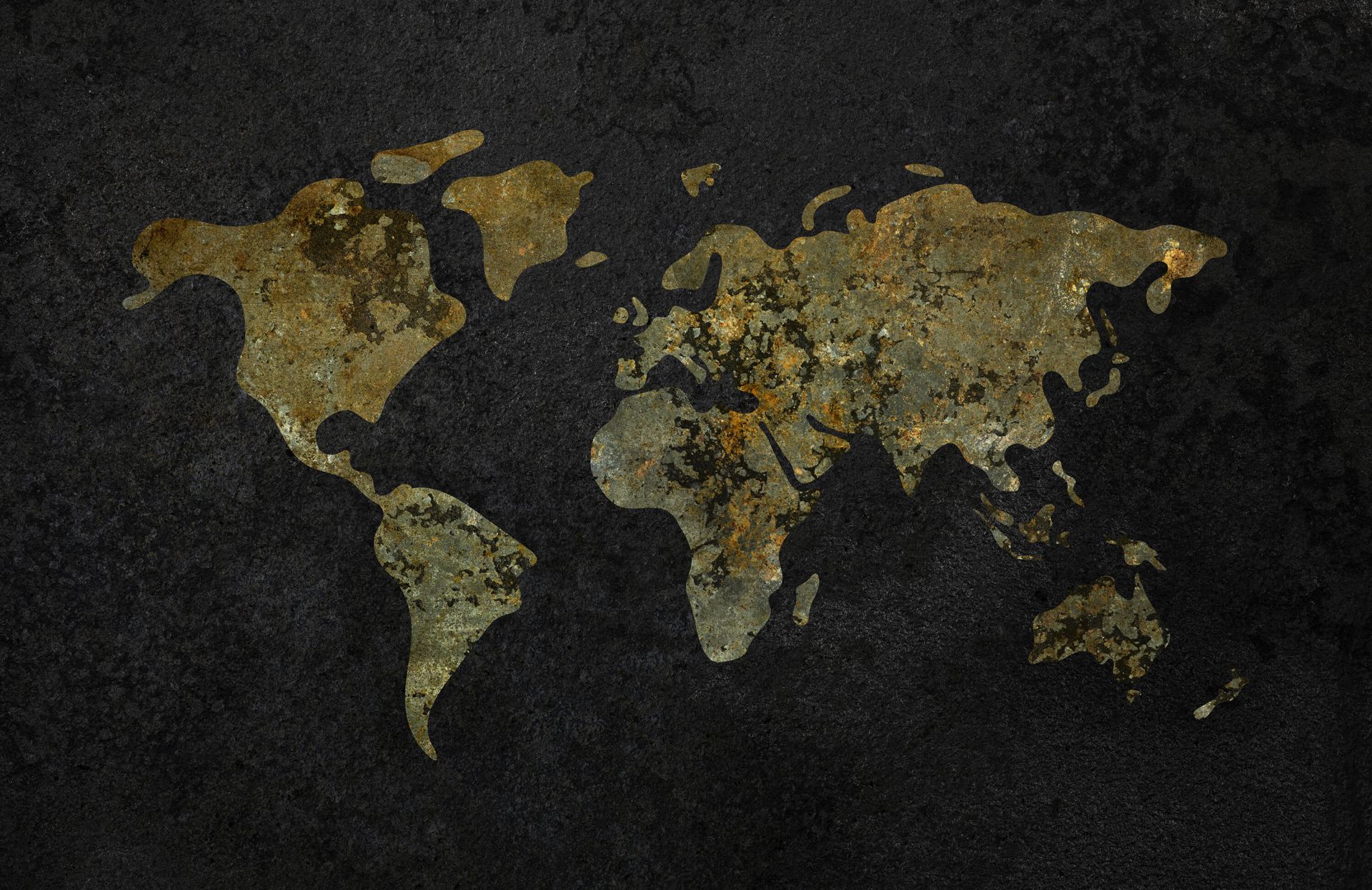 Dempsey Ongehoorzaamheid Radioactief Wereldkaart met goud groene structuur - Fotobehang